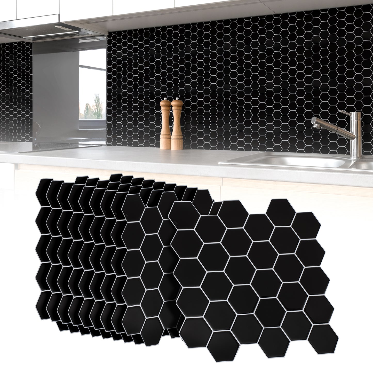 10 zelfklevende tegels - 29.5*29.5cm - Zwart