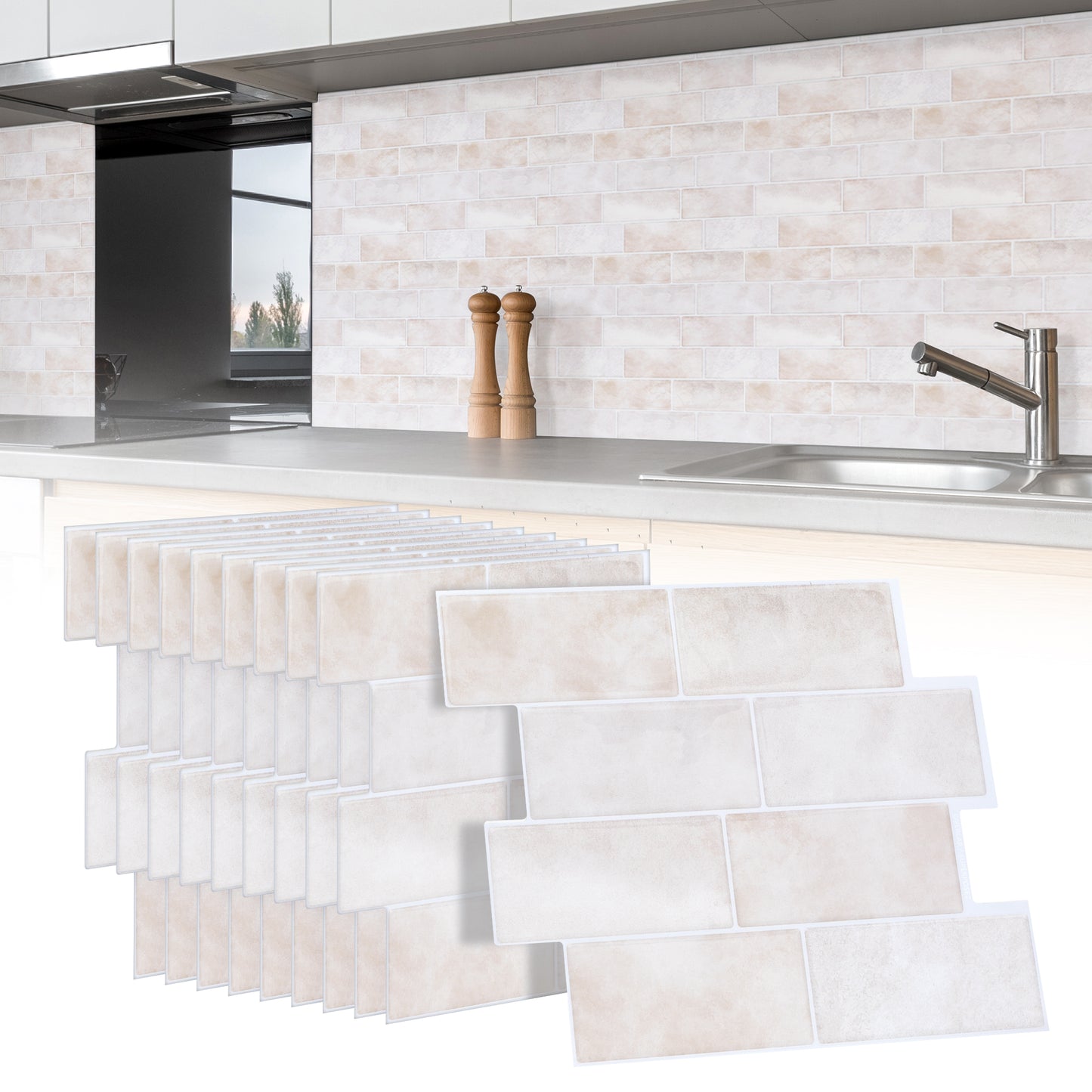 10 zelfklevende tegels - 29.4*21.4cm - Licht beige