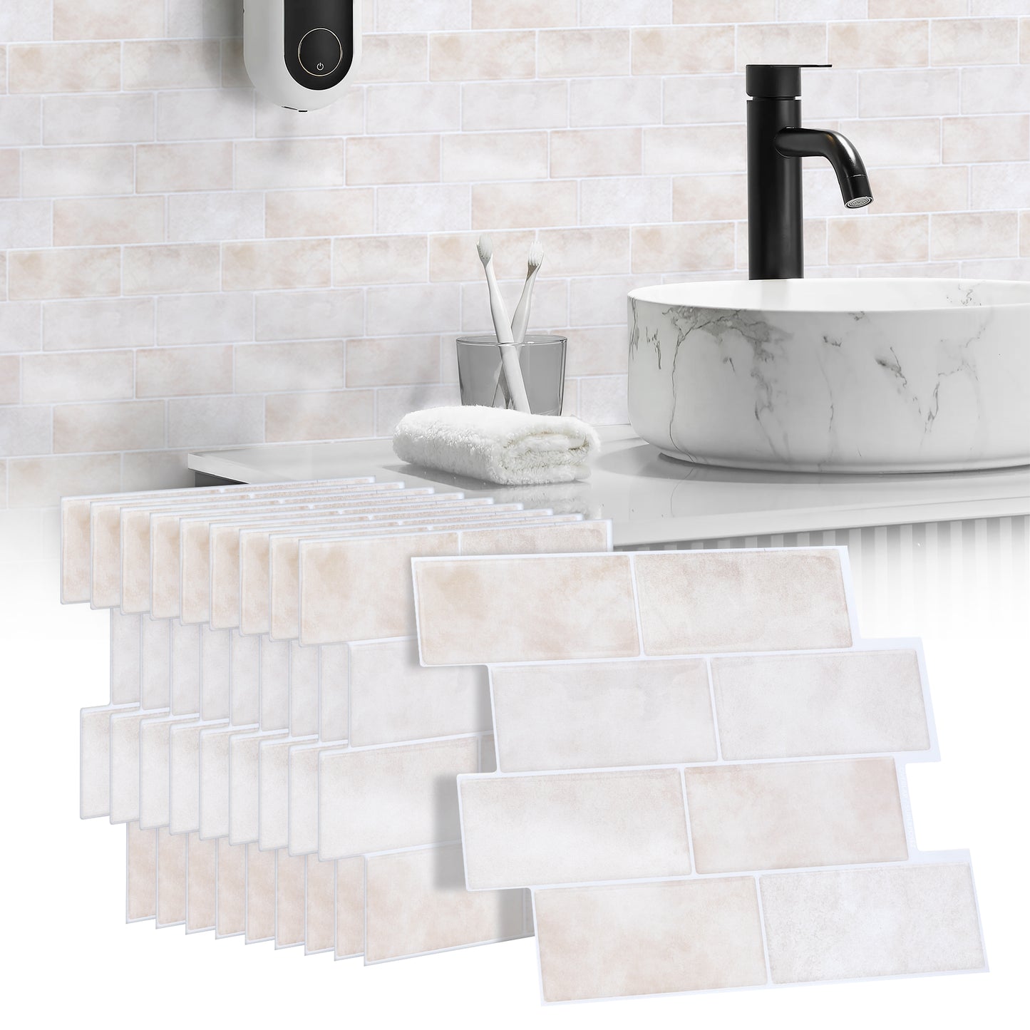 10 zelfklevende tegels - 29.4*21.4cm - Licht beige