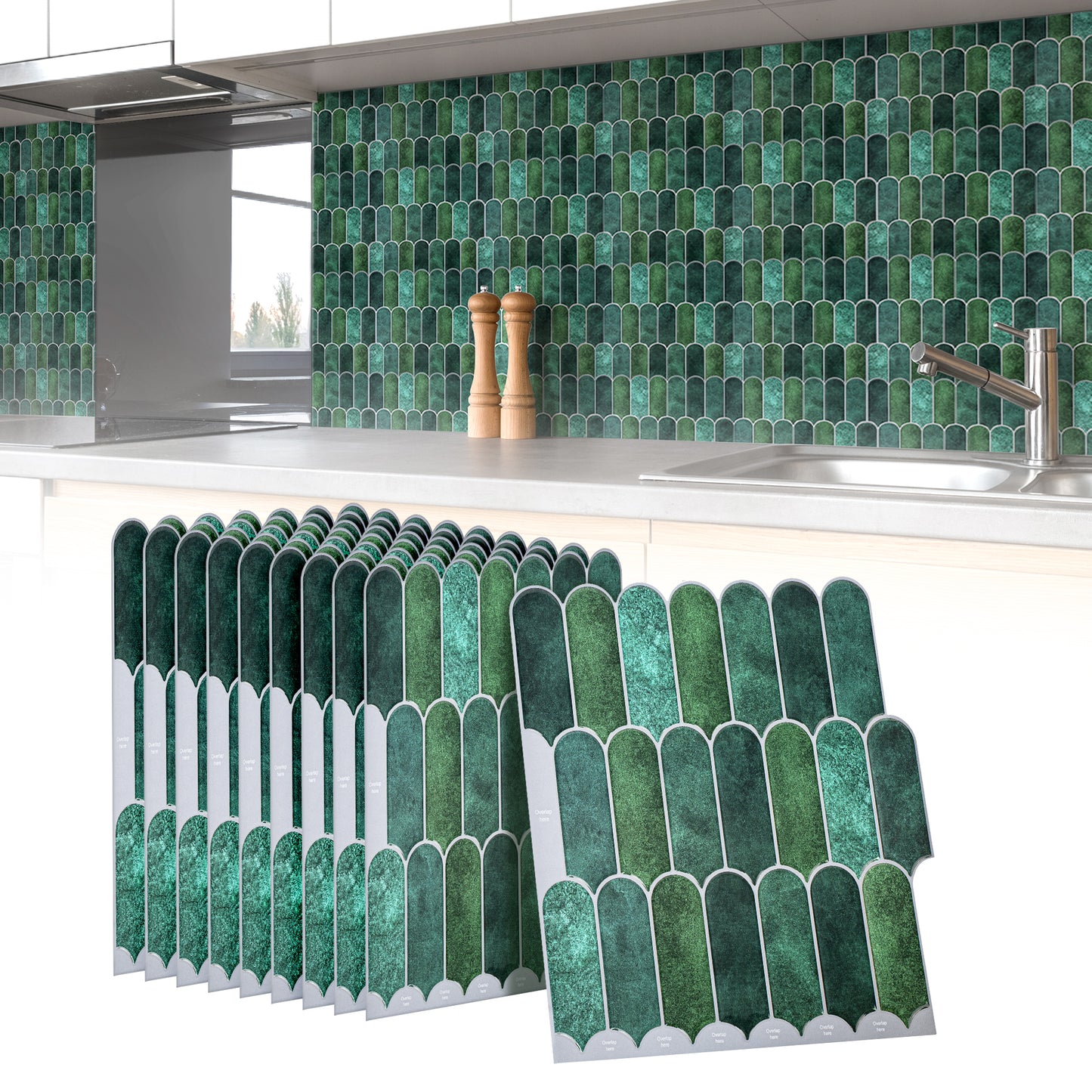 10 zelfklevende tegels - 25.3*25.3cm - Groen