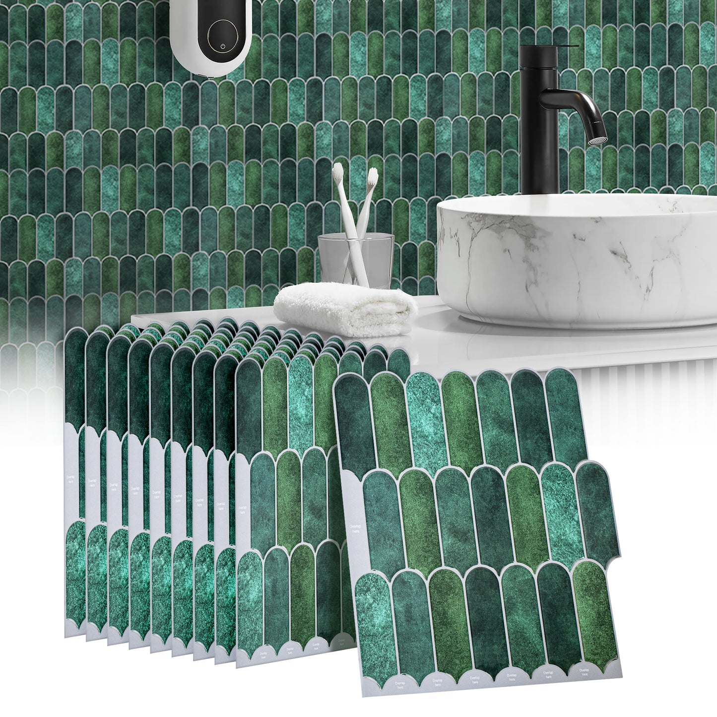 10 zelfklevende tegels - 25.3*25.3cm - Groen