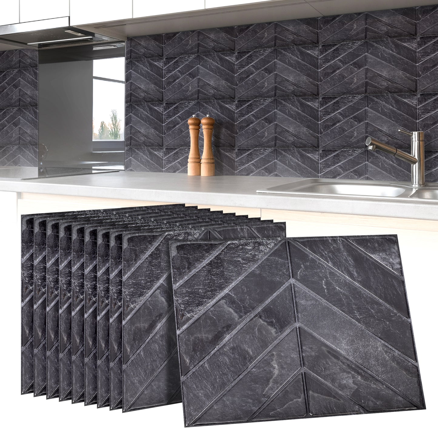 10 zelfklevende tegels - 29*23cm - Zwart