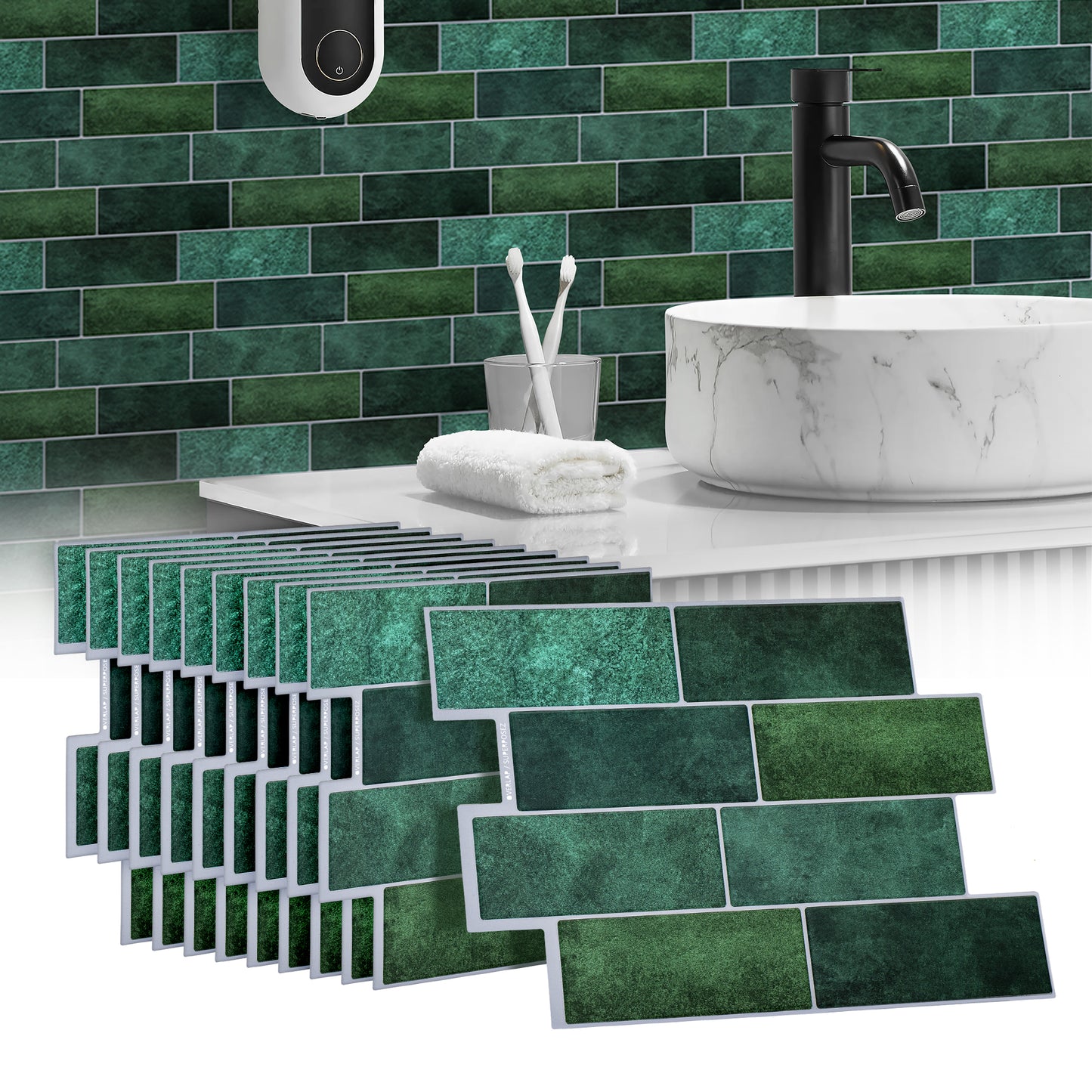 10 zelfklevende tegels - 29.4*21.4cm - Groen