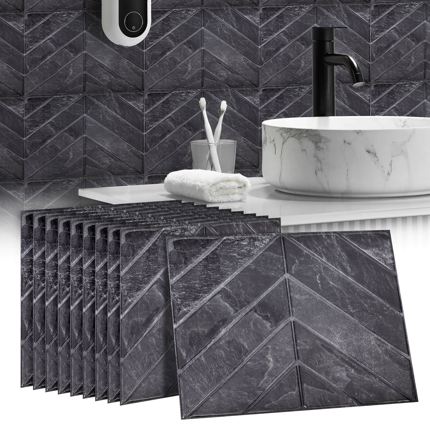 10 zelfklevende tegels - 29*23cm - Zwart