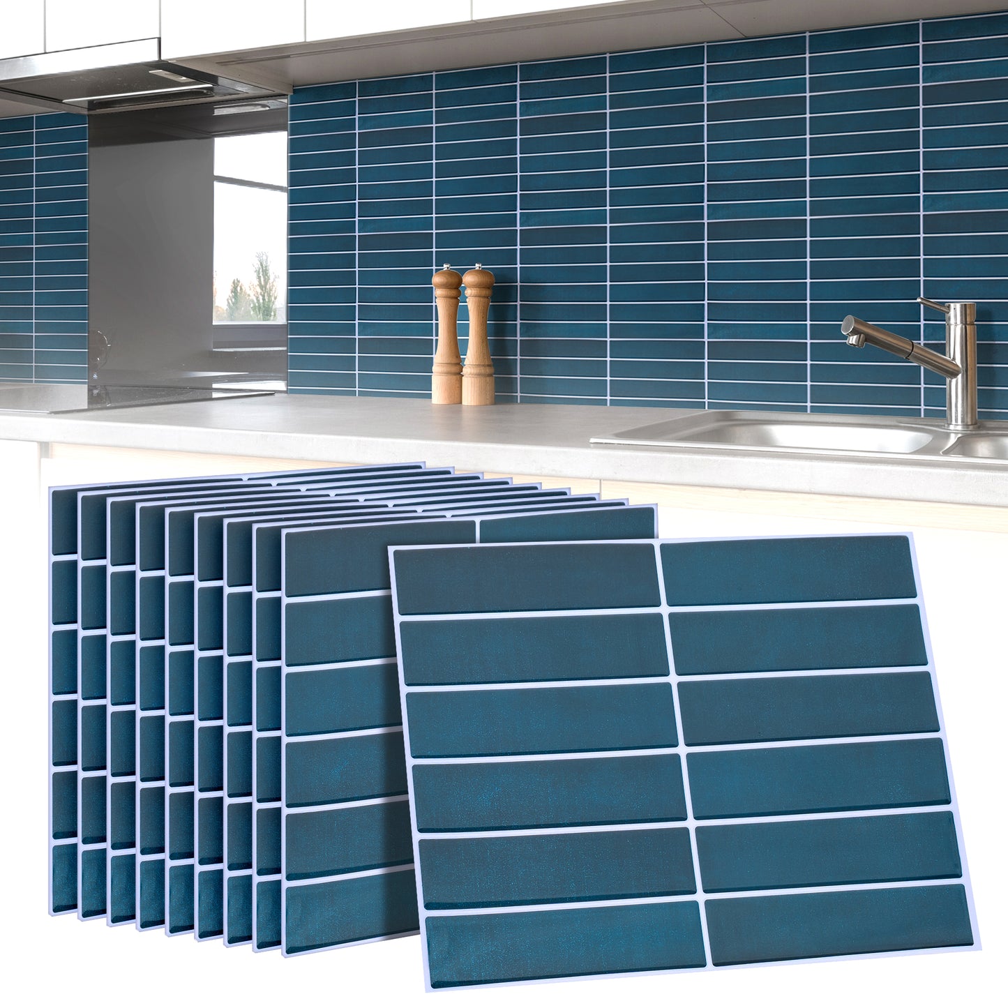 10 zelfklevende tegels - 29*22.9cm - Blauw
