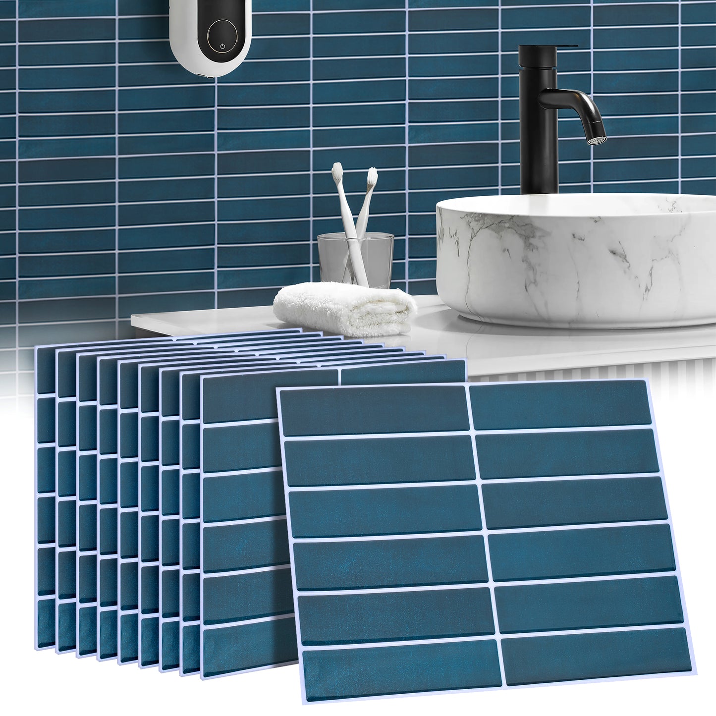 10 zelfklevende tegels - 29*22.9cm - Blauw