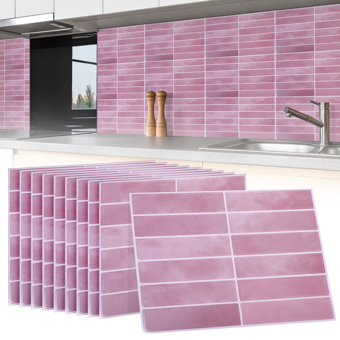 10 zelfklevende tegels - 29*22.9cm - Roze