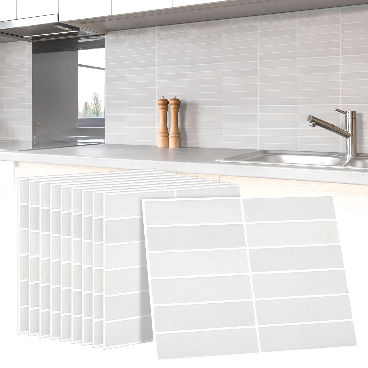 10 zelfklevende tegels - 29*22.9cm - Licht grijs