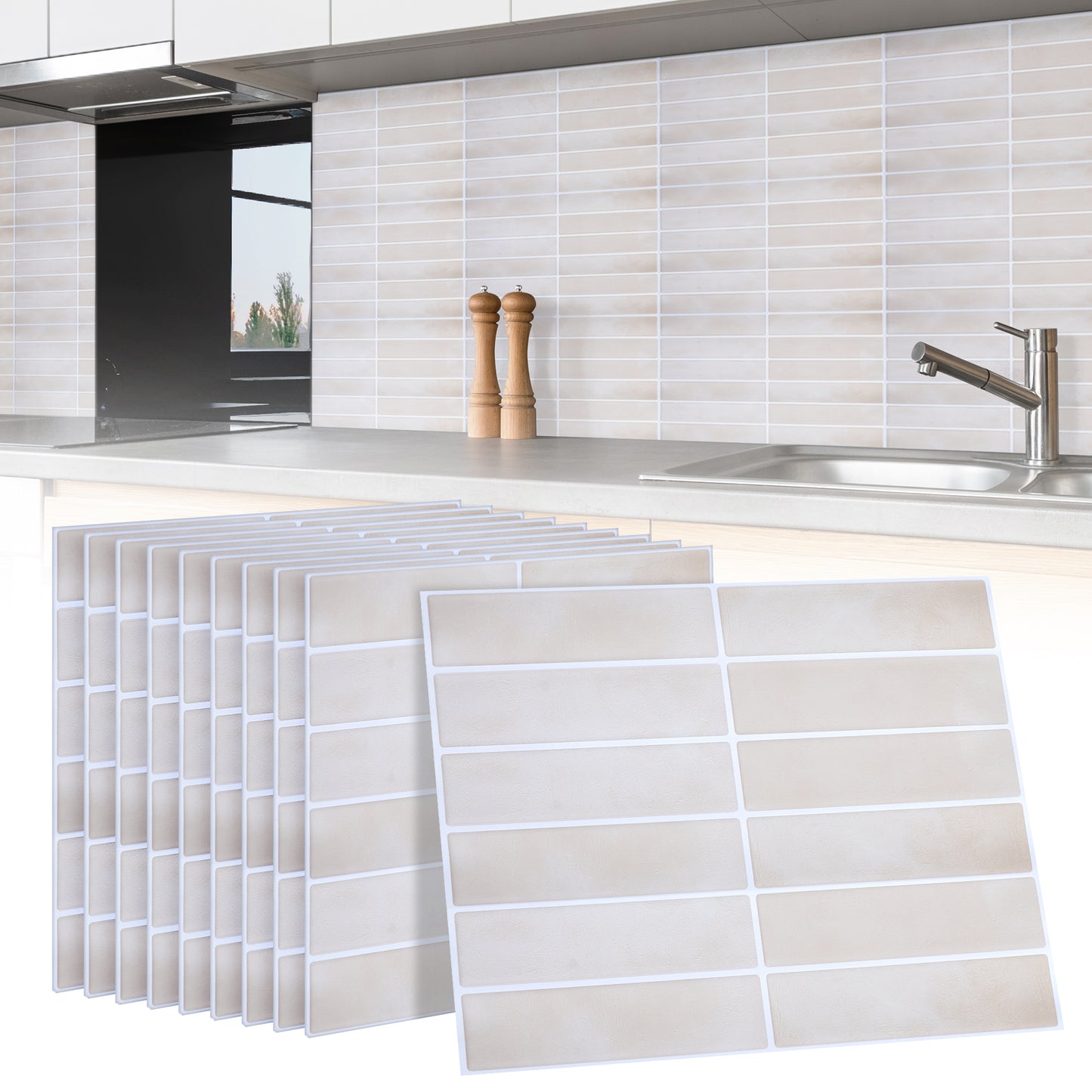 10 zelfklevende tegels - 29*22.9cm - Licht beige