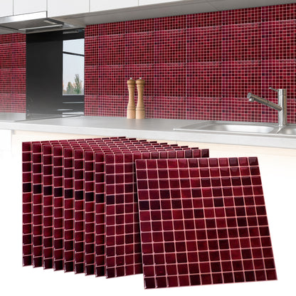 10 zelfklevende tegels - 23.5*23.5cm - Bordeaux rood