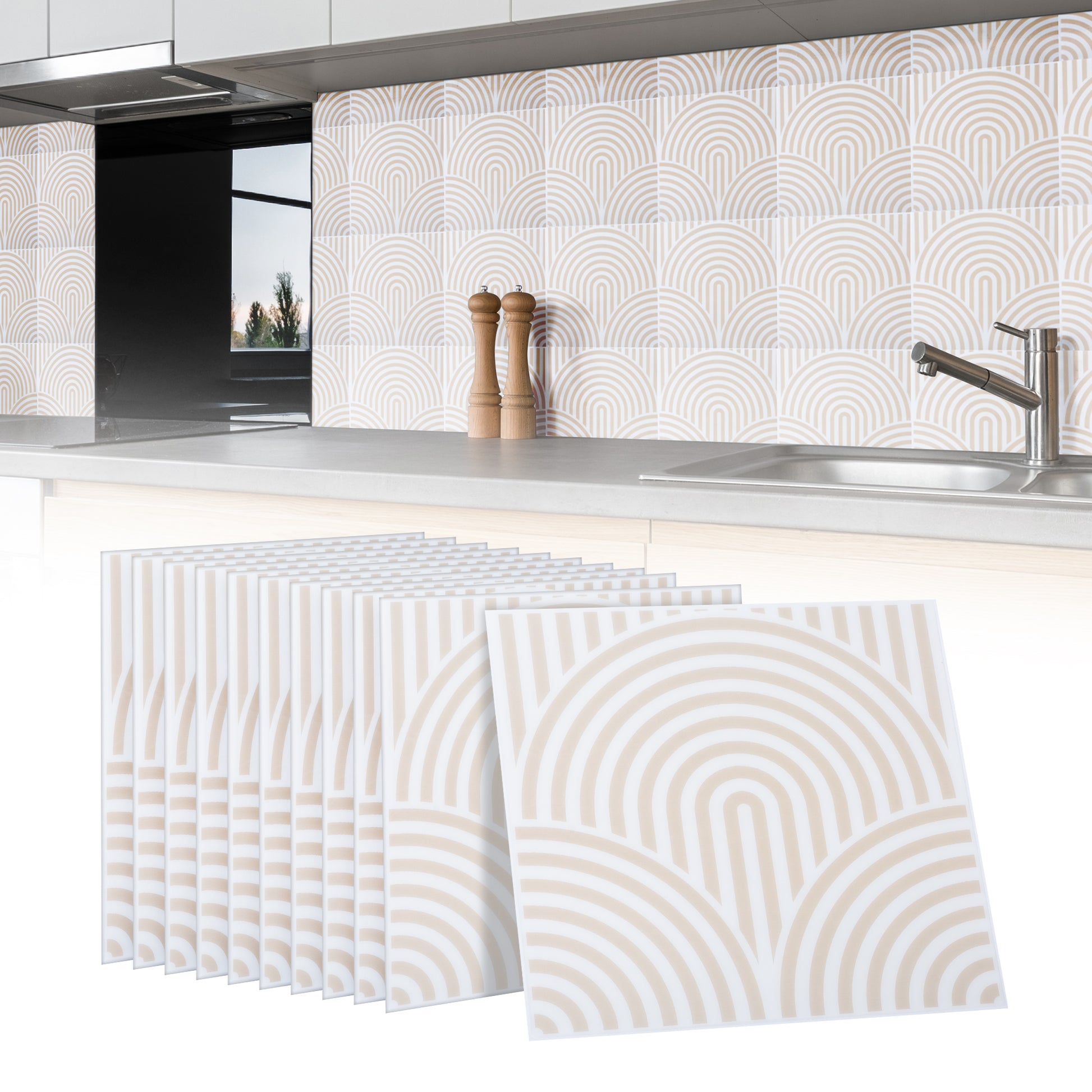 10 zelfklevende tegels - 23*23cm - Wit/Beige 10 zelfklevende tegels - 23*23cm - Wit/Beige