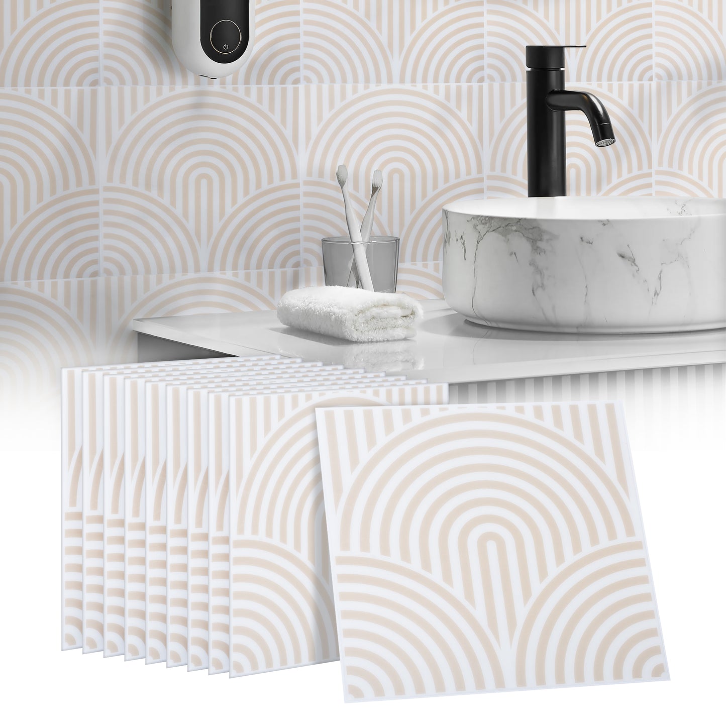 10 zelfklevende tegels - 23*23cm - Wit/Beige